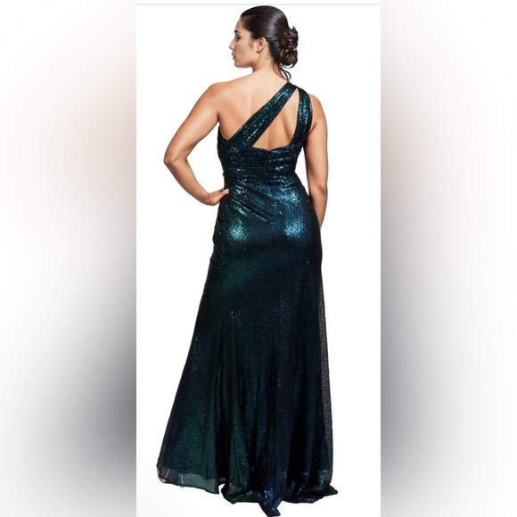 Stunning Rene Ruiz Collection One Shoulder Gown US 12 NWT Teal Ombré - Picture 2 of 8